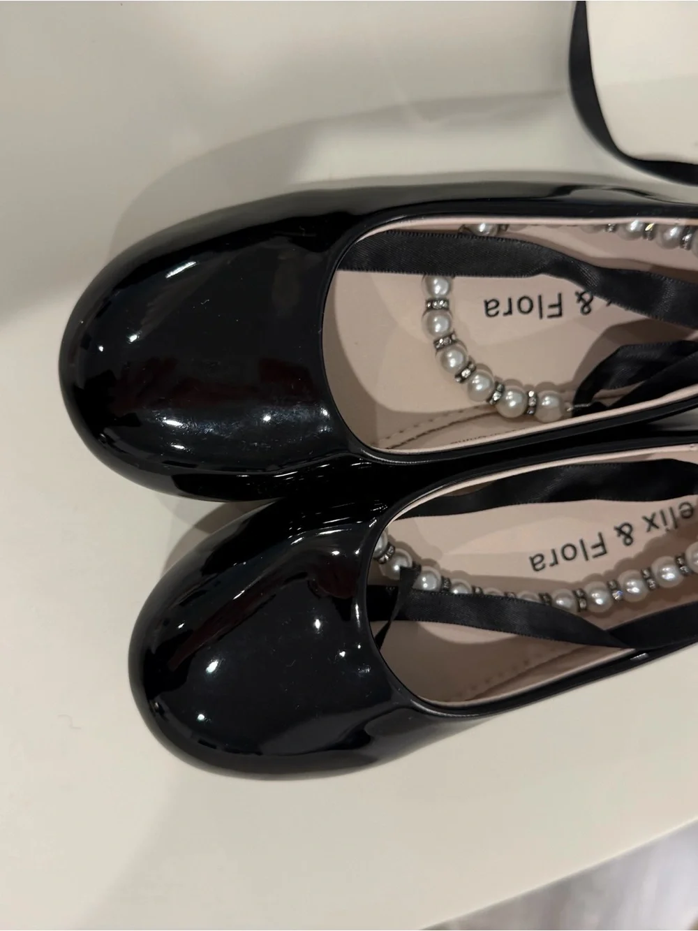 Felix & Flora Girls' Black Pearl-Trim Moccasins